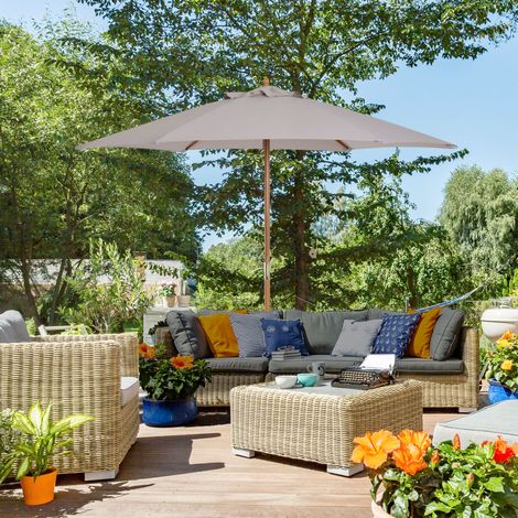 Ombrellone da giardino Ø2,5x2,3 cm grigio in poliestere con palo in bambù e inclinazione regolabile (1/5)