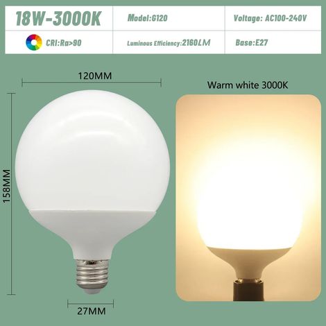 Ampoules LED E27 (18 W, 3 000 K, lot de 3), basse consommation, universelles, type ampoule, pour coiffeuse (1/3)