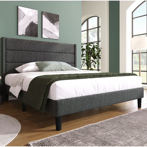 letto matrimoniale 140x200 con materasso lino grigio OKMYHOME (1/5)