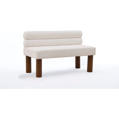 Banco moderno minimalista sin brazos en bouclé beige con estructura de madera (1/5)