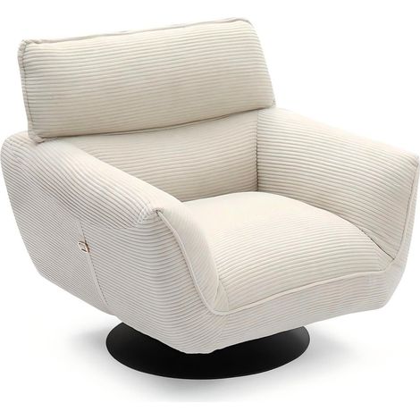 Fauteuil Pivotant en Velours Côtelé "Genny" 88cm Crème (1/5)