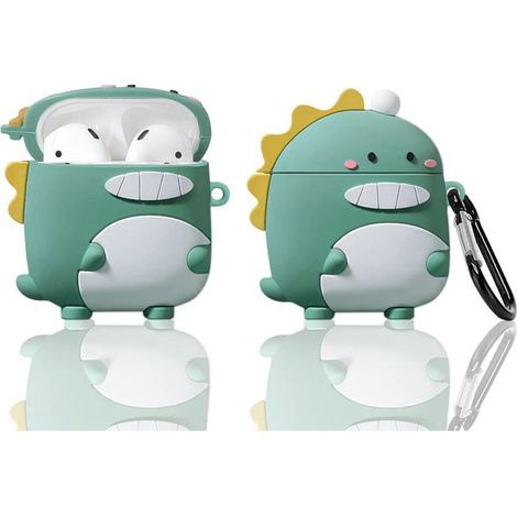Grüne AirPods-Schutzhülle mit Dinosaurier-Motiv, niedliche Hartschale, kompatibles Zubehör, kratzfeste Hülle, originelles Design (1/5)