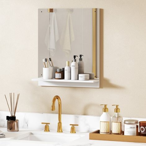 Badspiegel 50 x 60 cm mit Regal, Wandspiegel Weiß OKMYHOME (1/5)