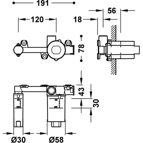 Tres – Corps encastrable de douche pour robinet de lavabo – Installation facile – Compatible avec matériaux standards – 20830002