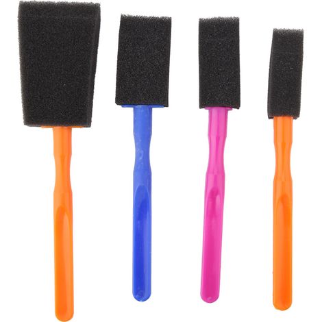 Lot de 4 pinceaux en mousse résistants et esthétiques avec manche en plastique de qualité, parfaits pour les jeunes artistes. (1/5)