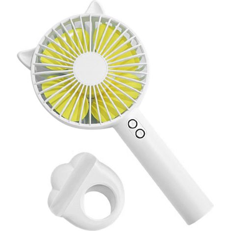 Mini ventilador de mano portátil recargable, 3 velocidades ajustables, bajo nivel de ruido, luz ambiental integrada, batería de larga duración, color blanco. (1/5)