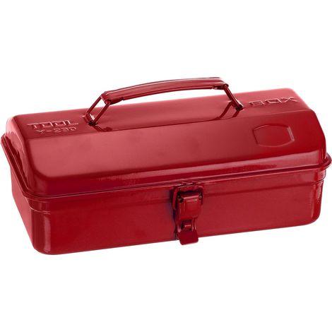 Boîte à outils portable en acier de 29 cm, style toit en hanche avec fermeture à loquet en métal, pour maison, atelier, voiture, rouge (1/5)
