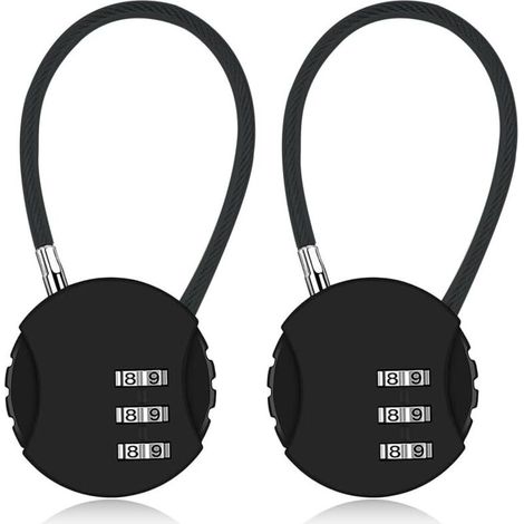 2 pièces Cadenas à code numérique 3 chiffres, résistant aux intempéries, pour valise d'avion, petits cadenas à câble, cadenas à code pour casier, pour voyage, bagages, valise, sac, casier