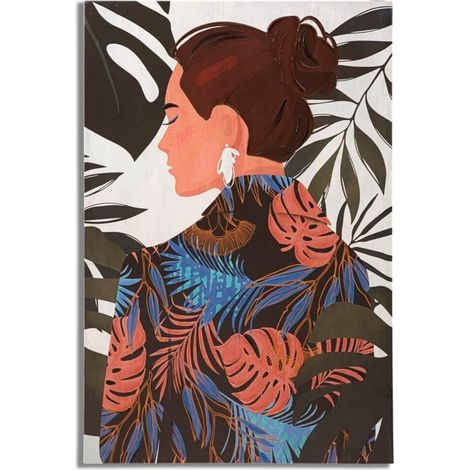 Quadro moderno, stampa dipinta 80x3x120cm Lady Jungle B (1/5)