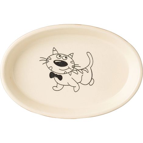 Nobby - Ciotola Ovale per Gatti, in Ceramica, 17 x 11 x 2,5 cm, Colore: Marrone Chiaro/Beige
