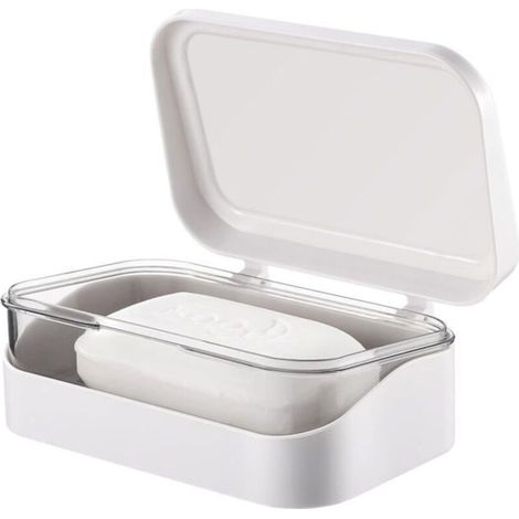 Portasapone con scolapiatti e coperchio rimovibili, portasapone portatile, portasapone rettangolare a 2 strati (bianco)