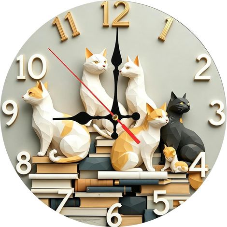 Horloge Murale Chat Vintage Horloge Murale Silencieuse 30 cm de Diamètre Horloge De Cuisine Ronde En Bois Ce Produit Convient pour Maison Chambre Salon Salle de Classe Ferme (1/5)