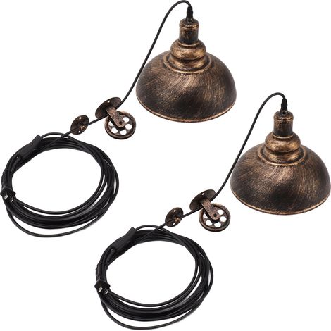 Lot de 2 suspensions industrielles vintage à poulie avec câble de 6 m (19,6 pi), dôme bronze, prise américaine 110-240 V (1/5)