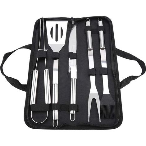 Set de barbecue de 5 pièces / Set de en acier inoxydable de 5 pièces / Inclus avec un sac de rangement pratique - inox (1/5)