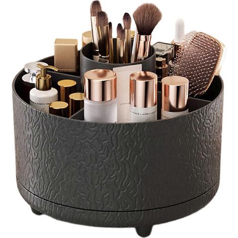 Boîte de rangement cosmétique rotative pour pinceaux de maquillage, idéale pour la coiffeuse. (1/5)