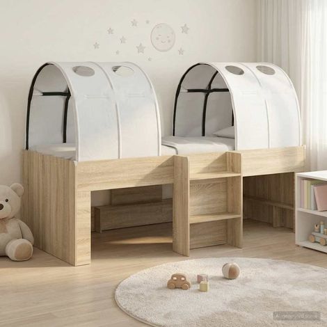 Cama alta para niños con túnel 3 uds. Roble Sonoma y blanco (1/5)