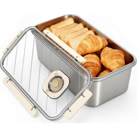 Boîte à pain en acier inoxydable, grande boîte de rangement hermétique pour pain, toast, bagels et biscuits faits maison (1/5)
