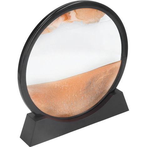 Tableau en verre transparent 3D effet sable mouvant, avec socle, rond, grand format, jaune, pour salon, bureau ou meuble TV. (1/5)