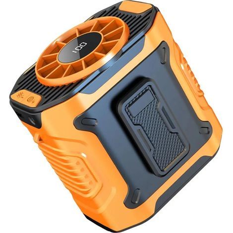 Ventilateur de taille portable avec lumière LED, longue autonomie, vitesse réglable, flux d'air large à 130°, orange (1/5)