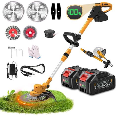 5 in 1 Cordless Trimmer Brushless Battery Trimmer with 2 x 4.0Ah Battery, Cordless Electric Brushcutter for Cutting 90° Adjustable Handle, for Garden Pruning (1/5)