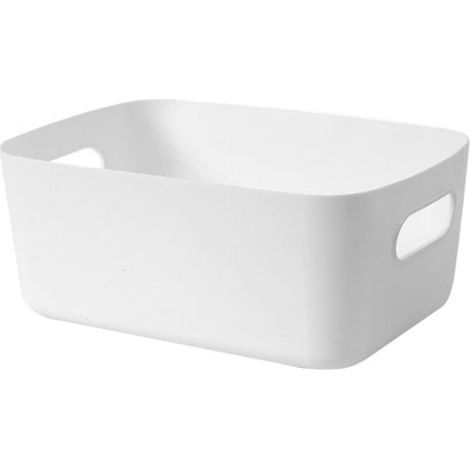 Panier de rangement en plastique avec poignées découpées - Petit panier de rangement pour salle de bain, cuisine, comptoir, armoire, chambre à coucher et plus (blanc) (1/4)