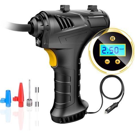 Portable tire inflator with digital display and automatic shut-off function, suitable for car and bicycle tires. (1/5)