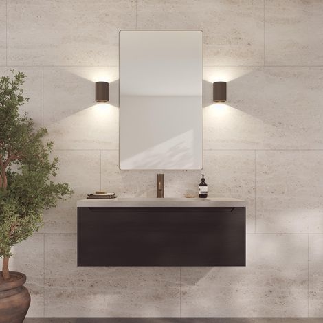 Miroir Mural Marron avec Cadre - 60 x 100 cm - Miroir décoratif pour Salle de Bain, Salon, Chambre à Coucher et Couloir - Miroir Minimaliste et élégant en Laiton brossé (1/5)