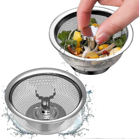 Nouvelle crépine d'évier, lot de 2 crépines d'évier en acier inoxydable, crépine d'évier de cuisine améliorée avec poignée télescopique et bouchon en silicone (1/5)