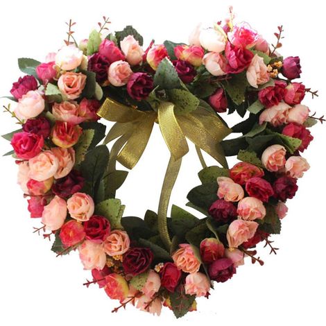 Couronne de Fleurs artificielles en Soie en Forme de cœur 35 cm