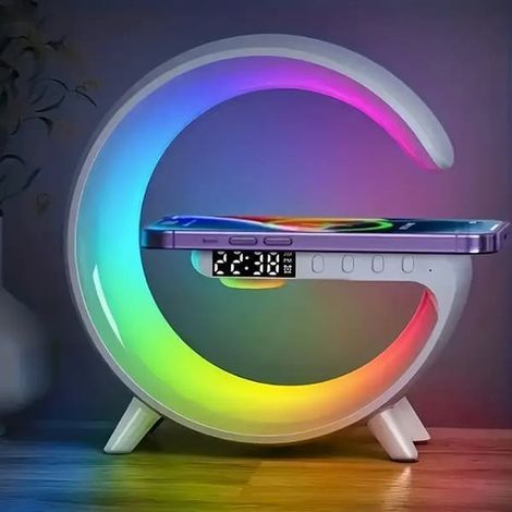 Enceinte sans fil avec charge rapide sans fil, lumière RGB rythmée, lampe barre intelligente, réveil simulateur d'aube, lampe de réveil pour chambre (1/4)