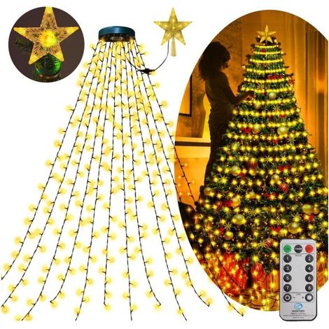 Guirlande Lumineuse Noël Blanc Chaud 2m 400 LED 8 Modes d\'Eclairage Fonction Mémoire pour Intérieur Extérieur Noël Avec Télécommande (1/5)