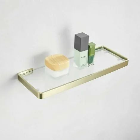 Étagère de salle de bain en acier inoxydable GROOFOO-304, étagère en verre, or mat, 35 cm (1/3)