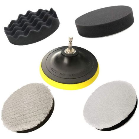 Polierset mit Schwämmen, Polierpads mit Bohrmaschinenadapter, 125 mm / 5 Zoll, Polierscheibe, fahrzeugspezifische Polier- und Wachspads für Autos, Polier- und Wachsmaschine. (1/4)