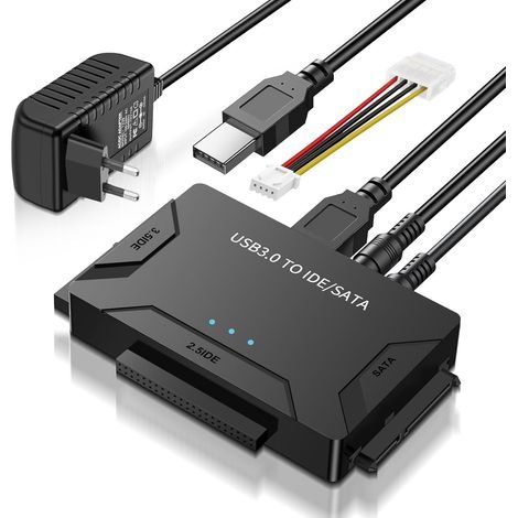 Adaptateur de disque dur IDE/SATA vers USB 3.0 pour disque dur HDD 2,5/3,5", adaptateur externe avec câble SATA, câble USB et 10 Gbit/s, bloc d'alimentation 12 V 2 A (1/5)