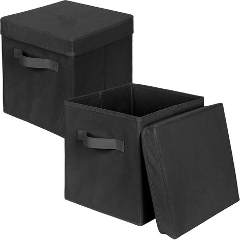Boîtes de stockage, cube de stockage de tissu pliable de 2 paquets avec couvercle, tiroir d'organisateur de vêtements pour le placard et le stockage de jouets, 27x27x28cm,Noir (1/5)