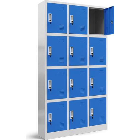 Jan Nowak Armadietto spogliatoio Armadio metallico con 12 Scomparti Fessure di ventilazione Rivestimento in polvere 185 cm x 90 cm x 40 cm (Grigio-Blu) (1/2)
