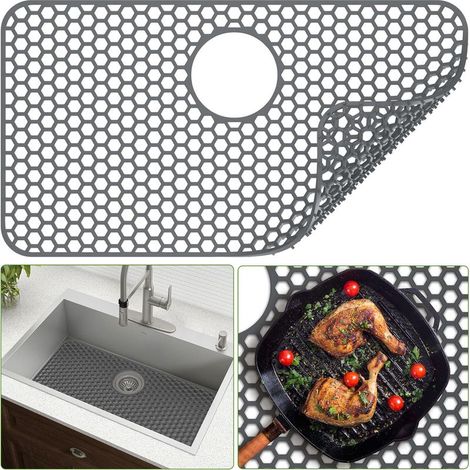Tapis en silicone pour évier de cuisine - Résistant aux hautes températures, antidérapant et anti-rayures (26 x 14 pouces)