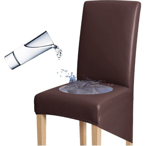 Housse Pour Chaise - Éco-cuir Marron - Hauteur Dossier 60-75 cm - XXL - 1 Pièce (1/5)
