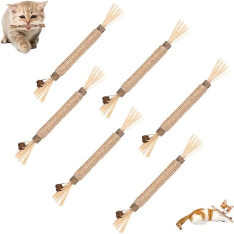 6 Pièces - Bâtonnets Matatabi - Herbe à Chat - Nettoyage des Dents et Élimination du Tartre - Réduction du Stress pour Chat d&39Intérieur - Marron - 22x2cm (1/5)