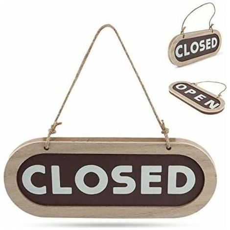 Panneau Ouvert Fermé - Bois Naturel 24 x 9,5 cm - Double Face - Corde en Chanvre - Pour Café Boulangerie Restaurant Bar (1/5)