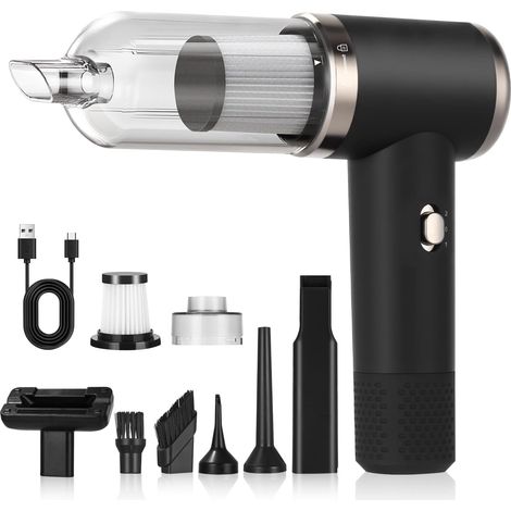 Aspirateur à Main, 6500Pa Aspirateur Voiture sans Fil, 3-en-1 Mini Aspirateur sans Fil, 2 Vitesses 90W électrique avec Recharge USB pour Auto, Maison, Bureau, Poils d'animaux (1/5)