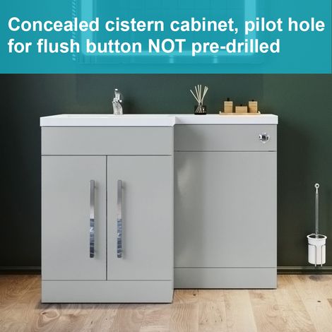 ELEGANT L Shape Bathroom Vanity Sink Unit 1100mm Furniture Storage Matte Grey Vanity Unit with Concealed Cistern + Basin Left Hand