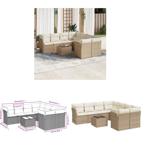 9-tlg. Garten-Sofagarnitur mit Kissen Beige Poly Rattan - Gartenmöbel Set - PE-Rattan Möbel - Outdoor Sofa - Esstisch - Lounge Set - Home & Living (1/3)