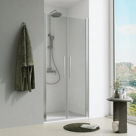 Porta doccia 100cm apertura saloon con profili cromati e vetro da 6mm trasparente h195 Elba (1/4)