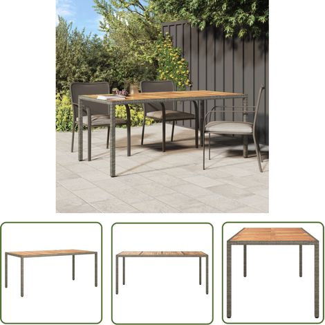 The Living Store Table de jardin 190x90x75 cm Résine tressée/bois d'acacia Gris - Table De Jardin - Table Extérieure - Mobilier De Jardin - Table Acacia - Table Design (1/5)