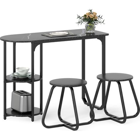 3-teiliges Esszimmer-Set mit Tisch und 2 Hockern, platzsparend