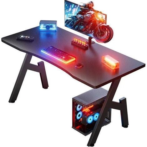 Gaming Desk - EcoFurnix - Ergonomic Model - 80 x 50 cm - Carbon Fiber - Black (1/5)