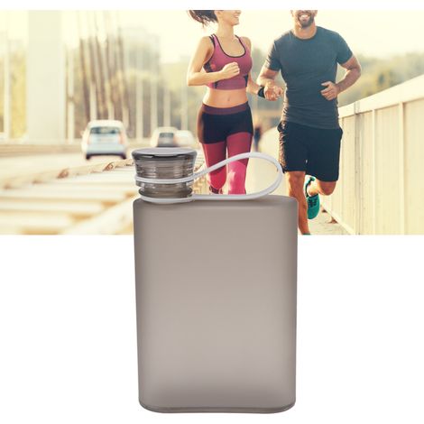 Bouteille d'eau de 380 ml, gobelet pour le sport en extérieur, en papier, bouteille d'eau carrée portable en plastique, grise. (1/5)