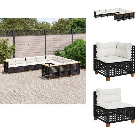 Salon de jardin 10 pcs avec coussins noir résine tressée - Salon De Jardin - Canapé Extérieur - Meuble De Jardin - Set Salon De Jardin - Résine Tressée (1/5)