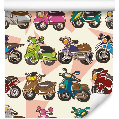 Papel pintado de scooters de colores para salón y dormitorio, 50x1000 cm (1/5)